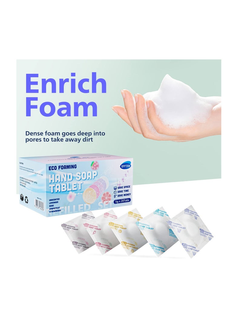 Foaming Hand Soap Refills Tablets, 20 Pack Sustainable Soap Tablets for Hand Wash, Makes 20 x 8.7 fl oz, Eco-Friendly Hand Wash Pods, Variety Fragrance Foam Soap for Foaming Hand Soap Dispenser