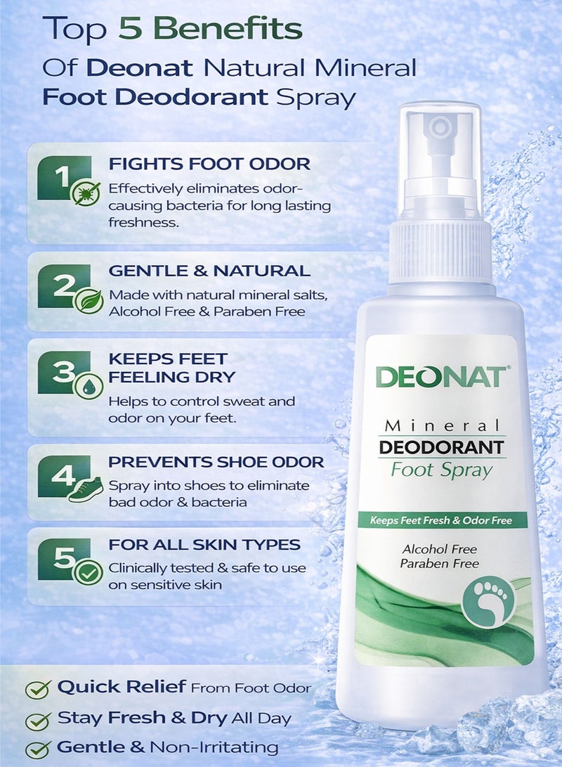 DEONAT Pack of 1 DEONAT Natural Mineral Deodorant Foot Spray 100ml Foot Odor Control Spray Eliminates Odor Causing Bacteria Keeps Feet Fresh and Dry All Day Alcohol Free Paraben Free Aluminum Chlorohydrate Free Gentle Foot Care Spray for Men and Women Daily Use Shoe Odor Protection - Image 5