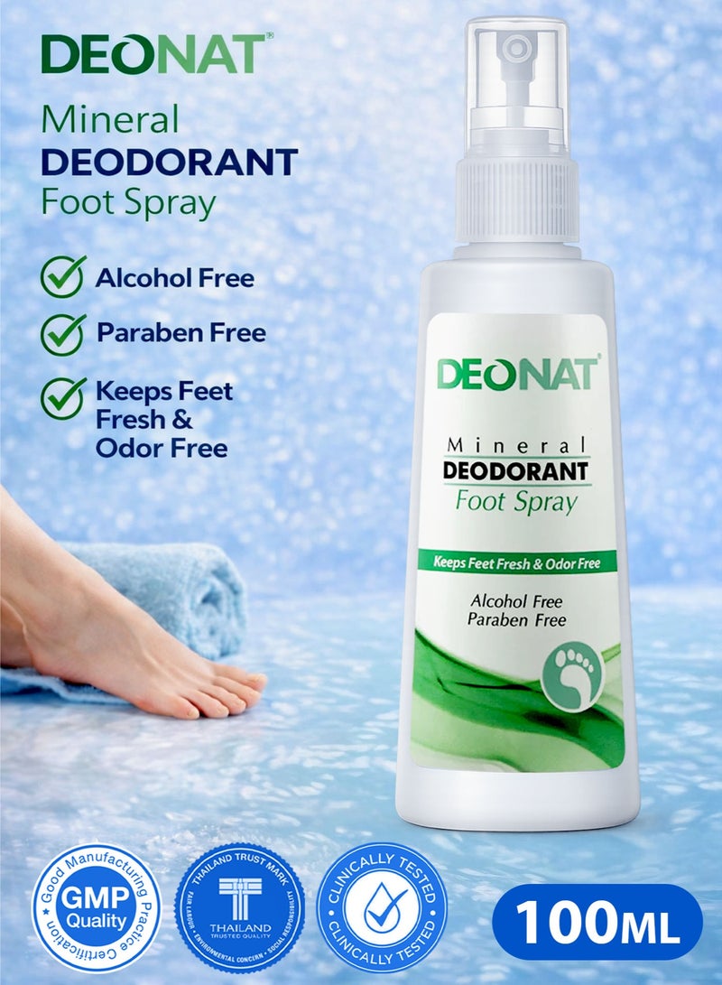 DEONAT Pack of 1 DEONAT Natural Mineral Deodorant Foot Spray 100ml Foot Odor Control Spray Eliminates Odor Causing Bacteria Keeps Feet Fresh and Dry All Day Alcohol Free Paraben Free Aluminum Chlorohydrate Free Gentle Foot Care Spray for Men and Women Daily Use Shoe Odor Protection - Image 1