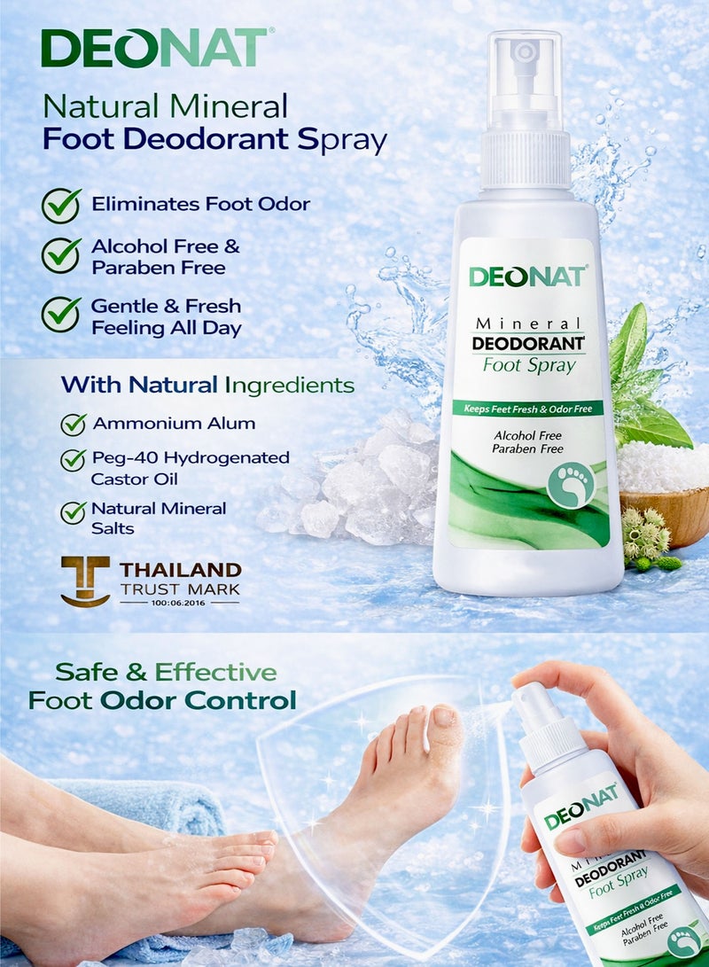 DEONAT Pack of 1 DEONAT Natural Mineral Deodorant Foot Spray 100ml Foot Odor Control Spray Eliminates Odor Causing Bacteria Keeps Feet Fresh and Dry All Day Alcohol Free Paraben Free Aluminum Chlorohydrate Free Gentle Foot Care Spray for Men and Women Daily Use Shoe Odor Protection - Image 2