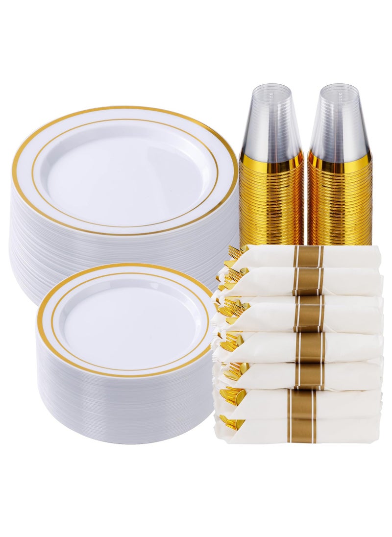 ASIV - 175 Piece Gold Glitter Plastic Dinnerware Set for 25 Guests, Fancy Disposable Plates for Party - Image 1
