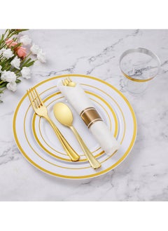 ASIV 175 Piece Gold Glitter Plastic Dinnerware Set for 25 Guests, Fancy Disposable Plates for Party  - Image 2