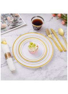 ASIV 175 Piece Gold Glitter Plastic Dinnerware Set for 25 Guests, Fancy Disposable Plates for Party  - Image 3