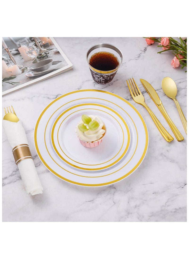 ASIV - 175 Piece Gold Glitter Plastic Dinnerware Set for 25 Guests, Fancy Disposable Plates for Party - Image 1
