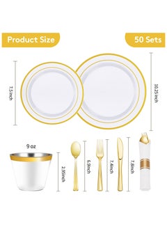 ASIV 175 Piece Gold Glitter Plastic Dinnerware Set for 25 Guests, Fancy Disposable Plates for Party  - Image 4