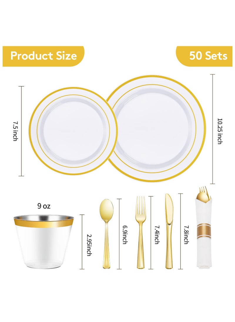 ASIV - 175 Piece Gold Glitter Plastic Dinnerware Set for 25 Guests, Fancy Disposable Plates for Party - Image 1
