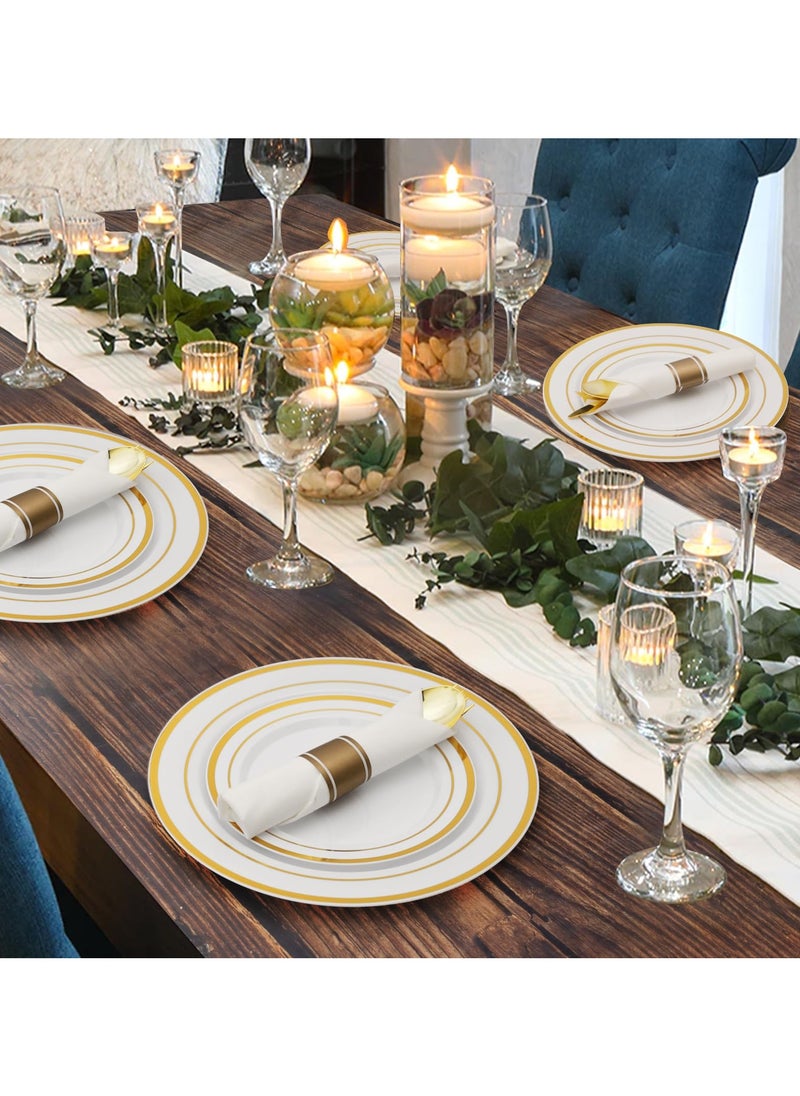 ASIV - 175 Piece Gold Glitter Plastic Dinnerware Set for 25 Guests, Fancy Disposable Plates for Party - Image 1