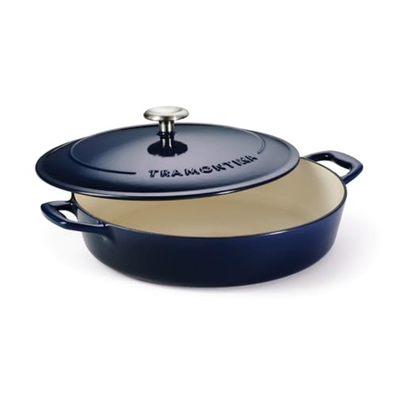 Enameled Cast Iron Braiser 4 Quart Capacity Non-stick Braiser Pot With Lid Blue. - Image 1