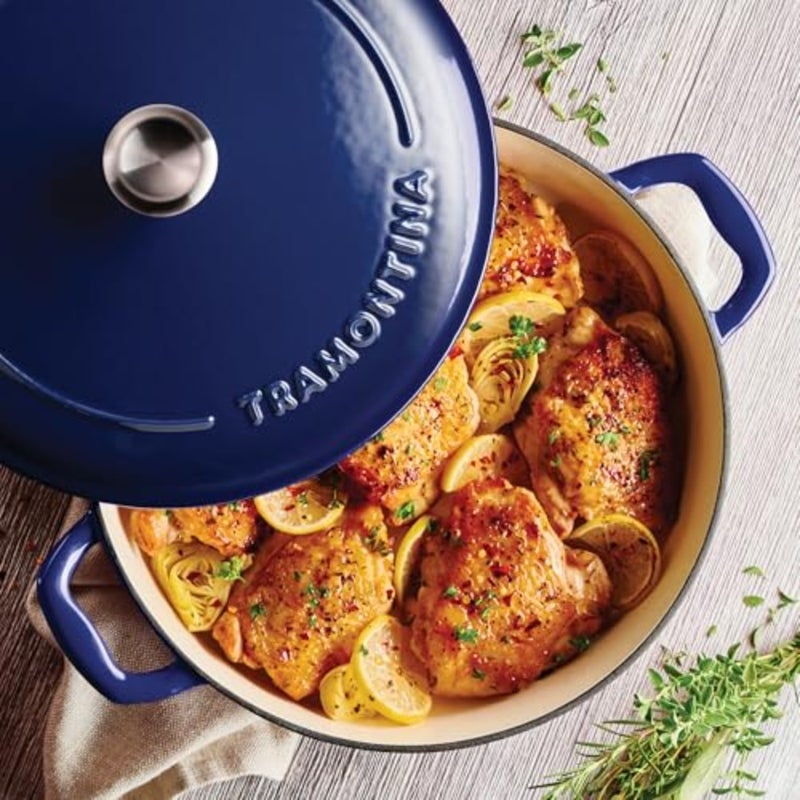 Enameled Cast Iron Braiser 4 Quart Capacity Non-stick Braiser Pot With Lid Blue. - Image 2