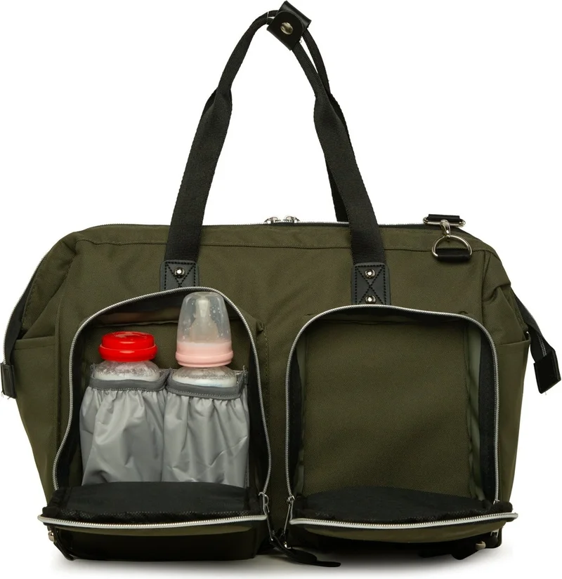 باجموري Khaki Shoulder Double Pocket Mother Baby Bag
