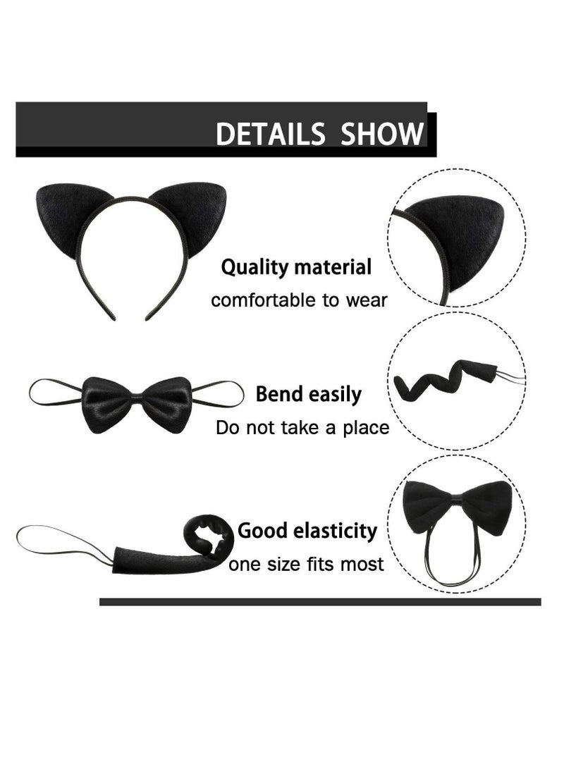 Y&D Cat Costume Accessories, 3 Pcs Animal Set for Kids Ears Headband Tail Bow Tie Dress Cosplay Party Decoration Accessory(Cat) - Image 2