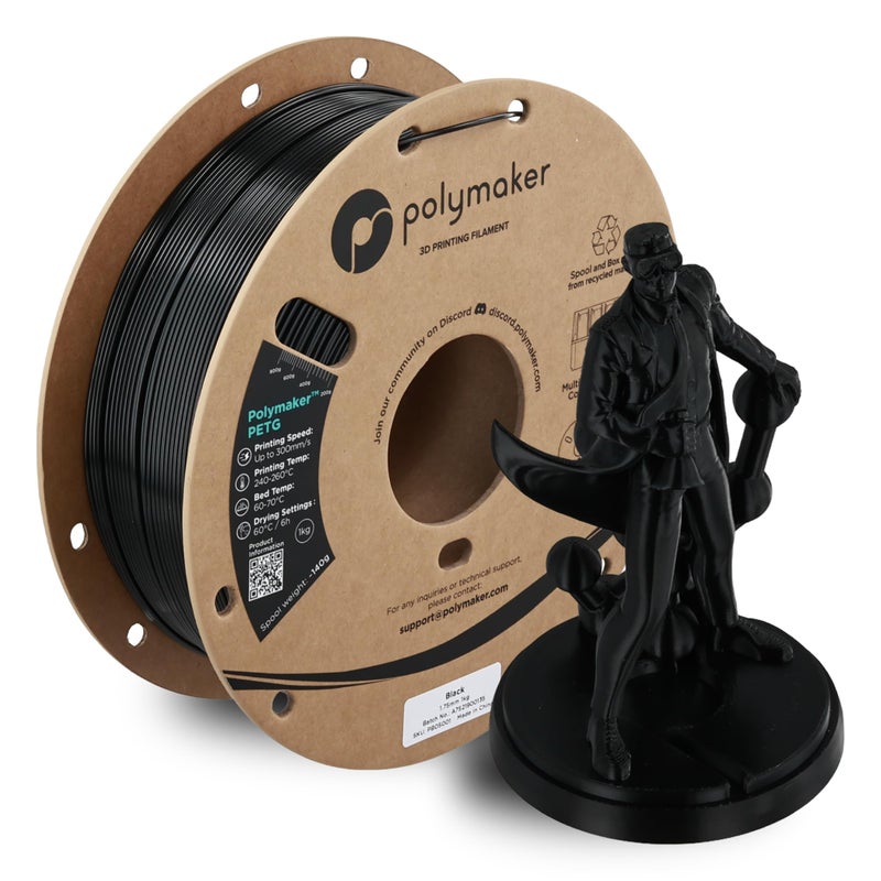 Polymaker PETG Black 3D Printer Filament 1.75mm 1kg, High Speed PETG up to 300mm/s, High Strength New Formula, Excellent Layer Adhesion, Warp Free, Compatible with Most 3D Printers - Image 1