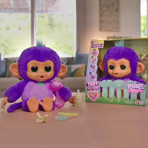 Fingerlings Care ‘n’ Cuddles Interactive Baby Monkey, Sunny (Purple), Toys for 3 Year Olds, 150+ Sounds and Reactions, Heart Lights Up - Image 3