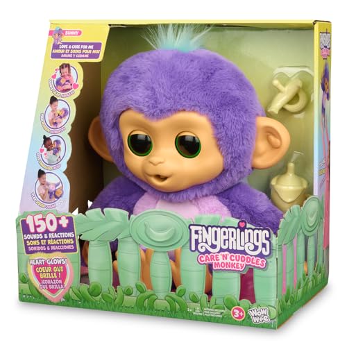 Fingerlings Care ‘n’ Cuddles Interactive Baby Monkey, Sunny (Purple), Toys for 3 Year Olds, 150+ Sounds and Reactions, Heart Lights Up - Image 4