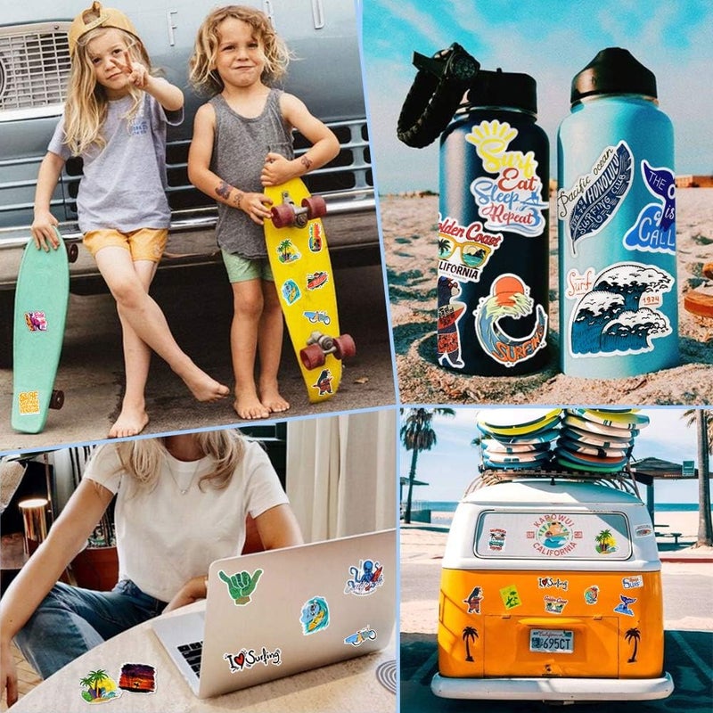 QTL Surf Stickers for Teens Girls Boys Surfing Laptop Stickers for Water Bottles Surfboard Waterproof Vinyl Stickers Surfer Stickers Pack 50Pcs'' - Image 3