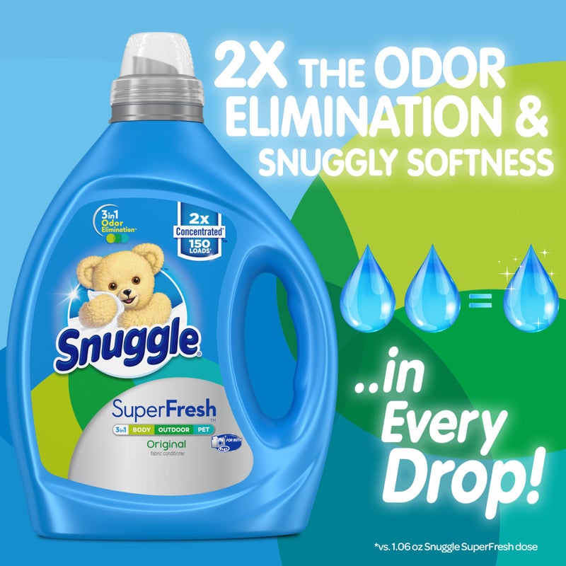 Snuggle Liquid Fabric Softener, SuperFresh Original, Eliminates Tough Odors, 2X Concentrated, 150 Loads - Image 2
