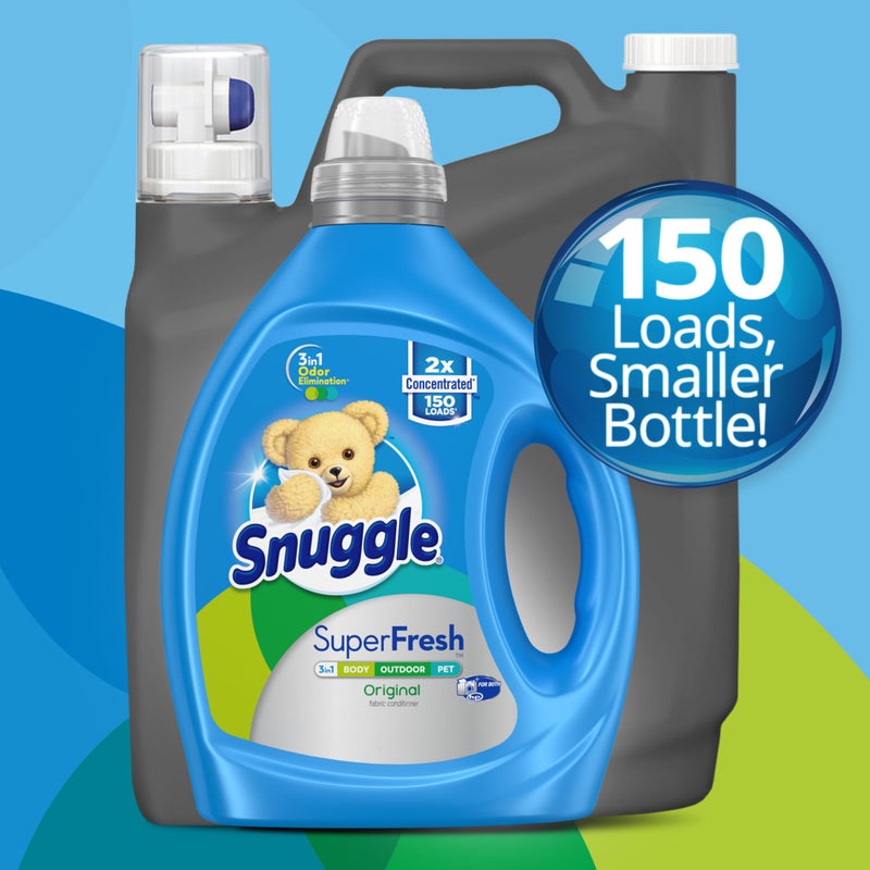 Snuggle Liquid Fabric Softener, SuperFresh Original, Eliminates Tough Odors, 2X Concentrated, 150 Loads - Image 3