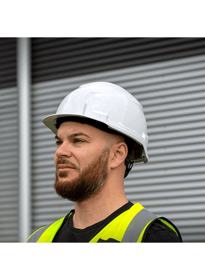 درافل خوذة بناء دورافيل الصلبة، خوذة أمان، قابلة للتعديل بنظام السقاطة مع حزام ذقن قابل للتعديل | خوذة عمل بفتحة جانبية للتثبيت، بيضاء - Image 5