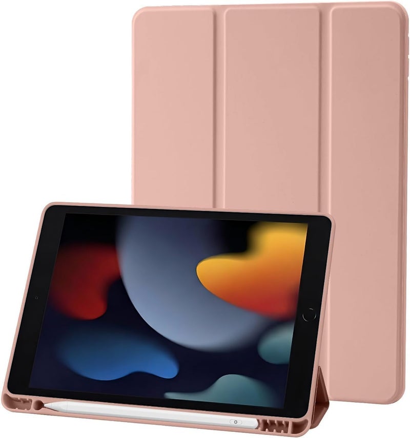 بلو بيك جراب iPad 10.2 متوافق مع الجيل التاسع/الثامن/السابع من iPad - غطاء حماية ثلاثي الطي مع حامل قلم، خاصية التشغيل/الإيقاف التلقائي، جراب ذكي - ذهبي وردي - Image 1