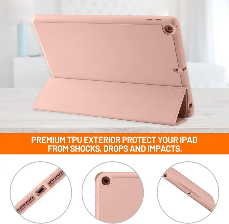 Bluepeak Rose Gold iPad 10.2 Case Compatible with iPad 9th/8th/7th Generation – Trifold Stand Protective Cover with Pencil Holder, Auto Sleep/Wake, Smart Case - Rose Gold  | Best Price UAE