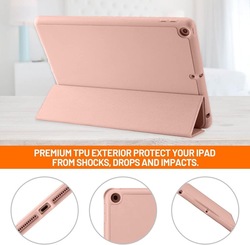 بلو بيك جراب iPad 10.2 متوافق مع الجيل التاسع/الثامن/السابع من iPad - غطاء حماية ثلاثي الطي مع حامل قلم، خاصية التشغيل/الإيقاف التلقائي، جراب ذكي - ذهبي وردي - Image 5