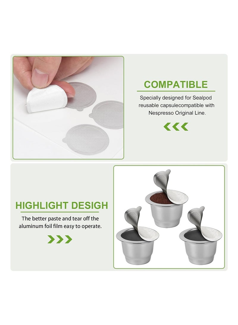 ايكانبو 100 قطعة من أغطية رقائق الألومنيوم للكبسولات القابلة لإعادة الاستخدام، ملصقات رقائق ذاتية اللصق لأختام كبسولات القهوة المصنوعة من الفولاذ المقاوم للصدأ القابلة لإعادة التعبئة والمتوافقة مع آلات Nespresso الأصلية (100 قطعة من الأغطية) - Image 3