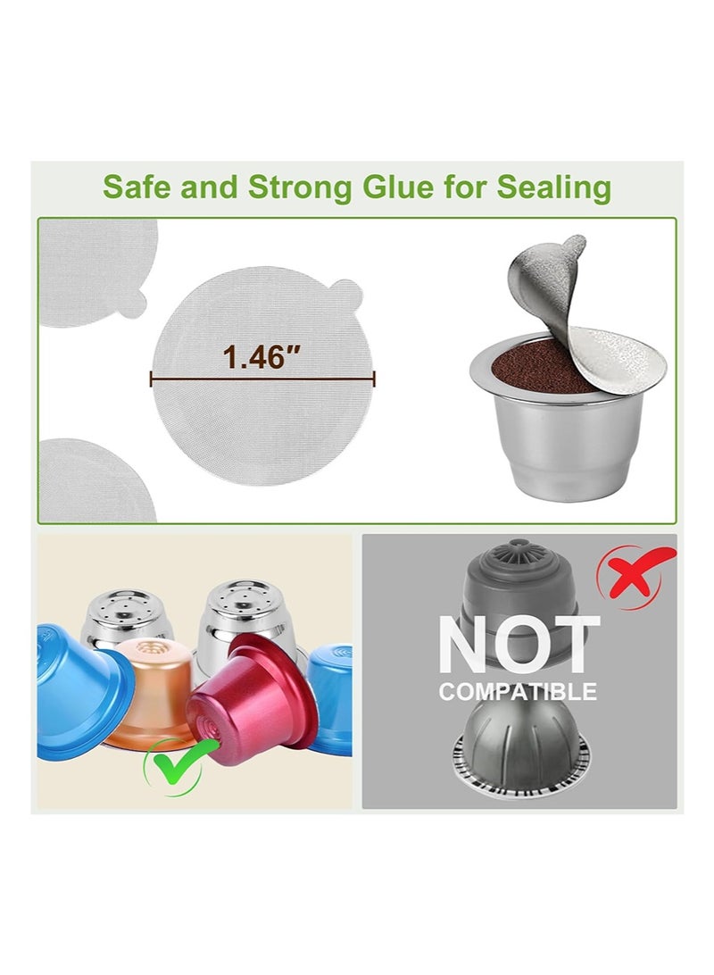 ايكانبو 100 قطعة من أغطية رقائق الألومنيوم للكبسولات القابلة لإعادة الاستخدام، ملصقات رقائق ذاتية اللصق لأختام كبسولات القهوة المصنوعة من الفولاذ المقاوم للصدأ القابلة لإعادة التعبئة والمتوافقة مع آلات Nespresso الأصلية (100 قطعة من الأغطية) - Image 5