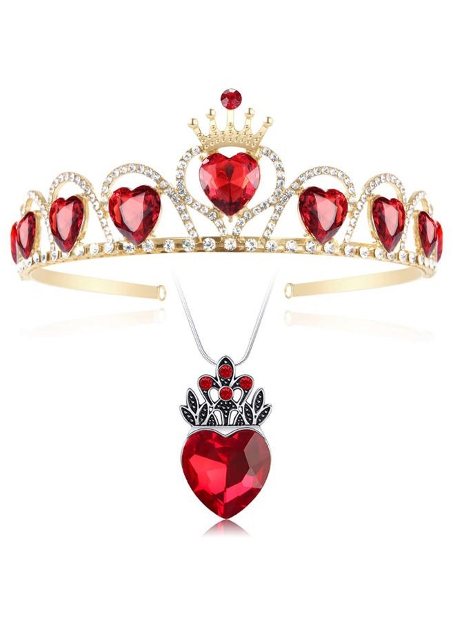 HEIKLN Evie Gold Tiara Red Heart Crown and Necklace Descendants Jewelry Set Queen of Hearts Eive Costume Fan Jewelry Gift for Girls Teen Party - Image 1