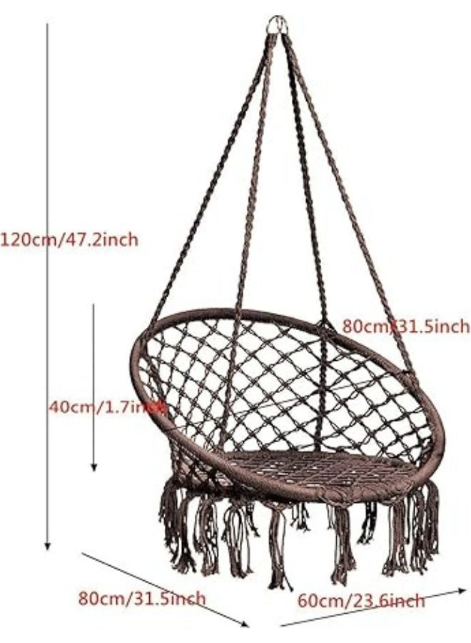 هارموني هوم كرسي الأرجوحة من هارموني هوم، 80×59×2.5 إنش، أرجوحة معلقة ماكرامي مع وسادة، تتحمل حتى 330 رطلاً، كرسي حبال قطني بني للاستخدام الداخلي والخارجي، غرفة النوم، الفناء، الحديقة، والشرفة - Image 2