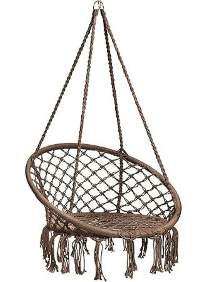 هارموني هوم كرسي الأرجوحة من هارموني هوم، 80×59×2.5 إنش، أرجوحة معلقة ماكرامي مع وسادة، تتحمل حتى 330 رطلاً، كرسي حبال قطني بني للاستخدام الداخلي والخارجي، غرفة النوم، الفناء، الحديقة، والشرفة - Image 1