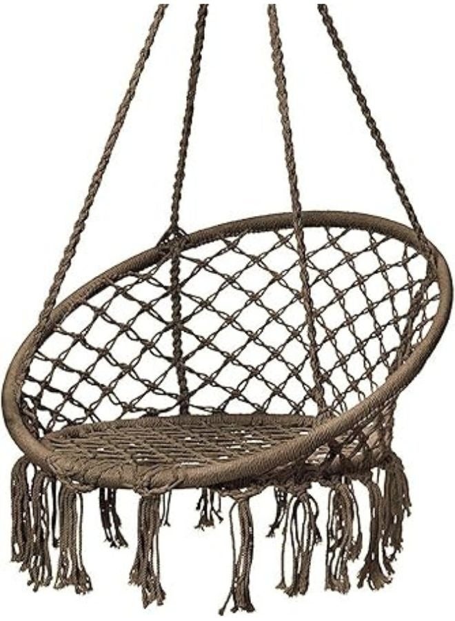 هارموني هوم كرسي الأرجوحة من هارموني هوم، 80×59×2.5 إنش، أرجوحة معلقة ماكرامي مع وسادة، تتحمل حتى 330 رطلاً، كرسي حبال قطني بني للاستخدام الداخلي والخارجي، غرفة النوم، الفناء، الحديقة، والشرفة - Image 3