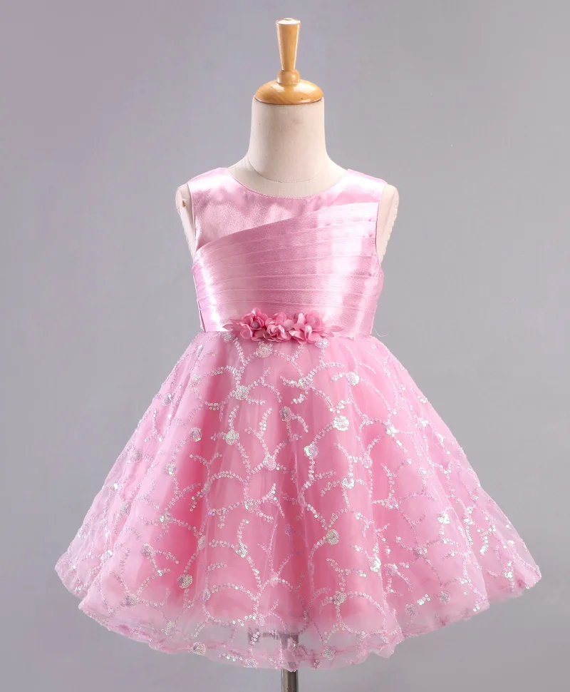 babyhug Babyhug Mesh Sleeveless  Embroidered Frock - Pink