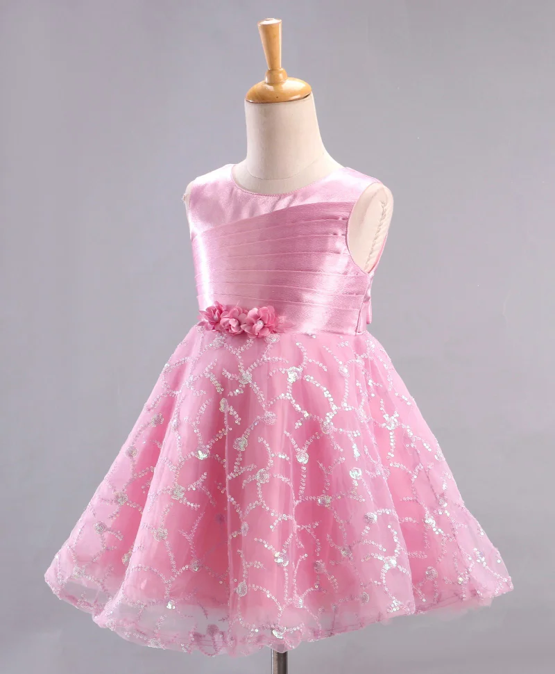 babyhug Babyhug Mesh Sleeveless  Embroidered Frock - Pink