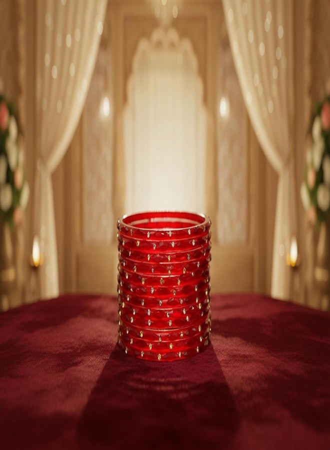 JD'Z COLLECTION مجموعة أساور هندية من JD'Z COLLECTION، ألوان متناسقة، أساور بوليوود زجاجية، مجموعة أساور زفاف نسائية، مجموعة من 12 قطعة (أحمر، 2.8) - Image 5