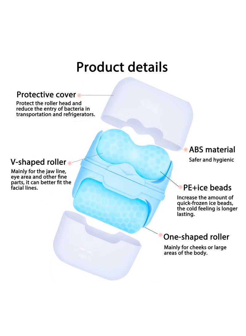 Loucky Ice Roller for Face & Eyes - 2-in-1 Dual V/Flat Cooling Facial Roller with Extra Ice Beads, ABS Material, Portable Skin Care Tool for Puffiness, Wrinkles & Sunburn Relief (Blue) - Image 3