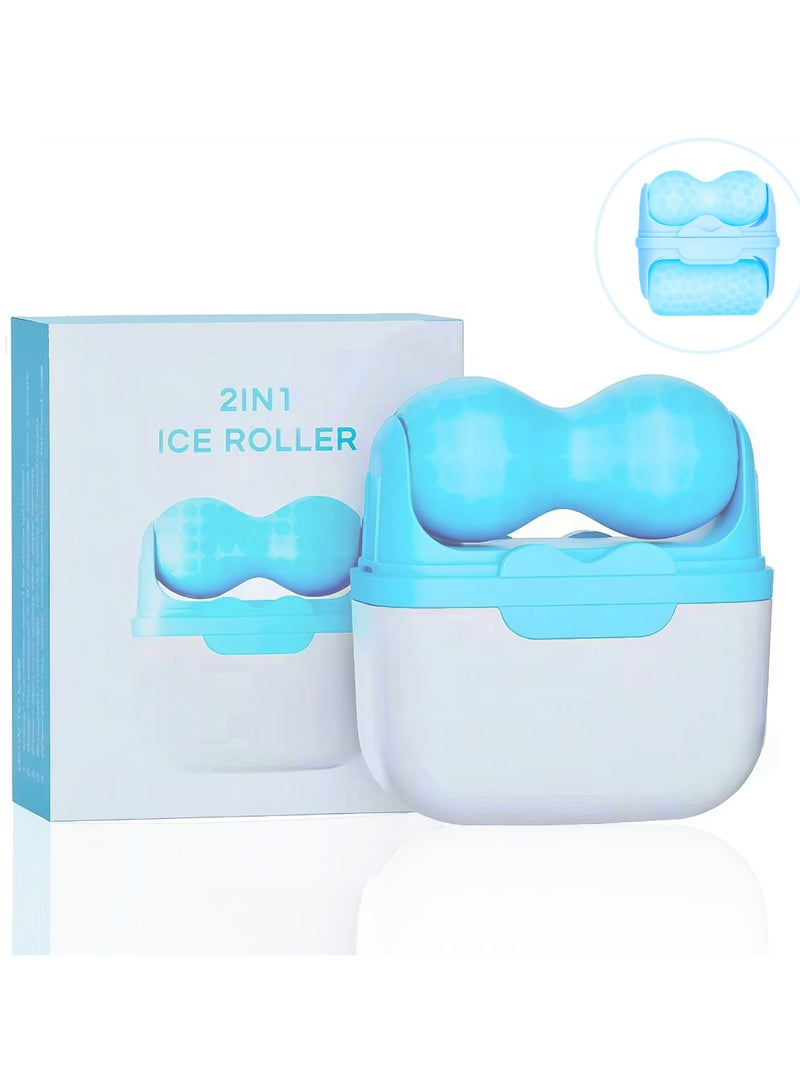 Loucky Ice Roller for Face & Eyes - 2-in-1 Dual V/Flat Cooling Facial Roller with Extra Ice Beads, ABS Material, Portable Skin Care Tool for Puffiness, Wrinkles & Sunburn Relief (Blue) - Image 1