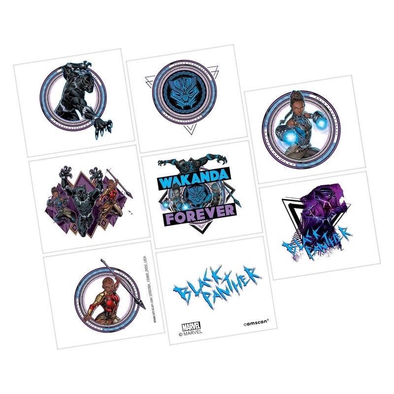 Amscan Black Panther Wakanda Forever Tattoos - 2"x 1.75" (Pack of 8) - Vibrant Multicolor Temporary Body Art for Fans - Perfect for Parties, Fans & Gifts