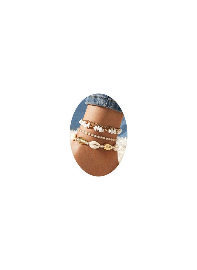 FUTIMELY - Layered Gold Shell Anklet Bracelets Set For Women,Boho Dainty Handmade Seashell Gravel Bead Adjustable Gold Plated Anklet Set Waterproof Beach Jewelry (Yellow) - Image 1