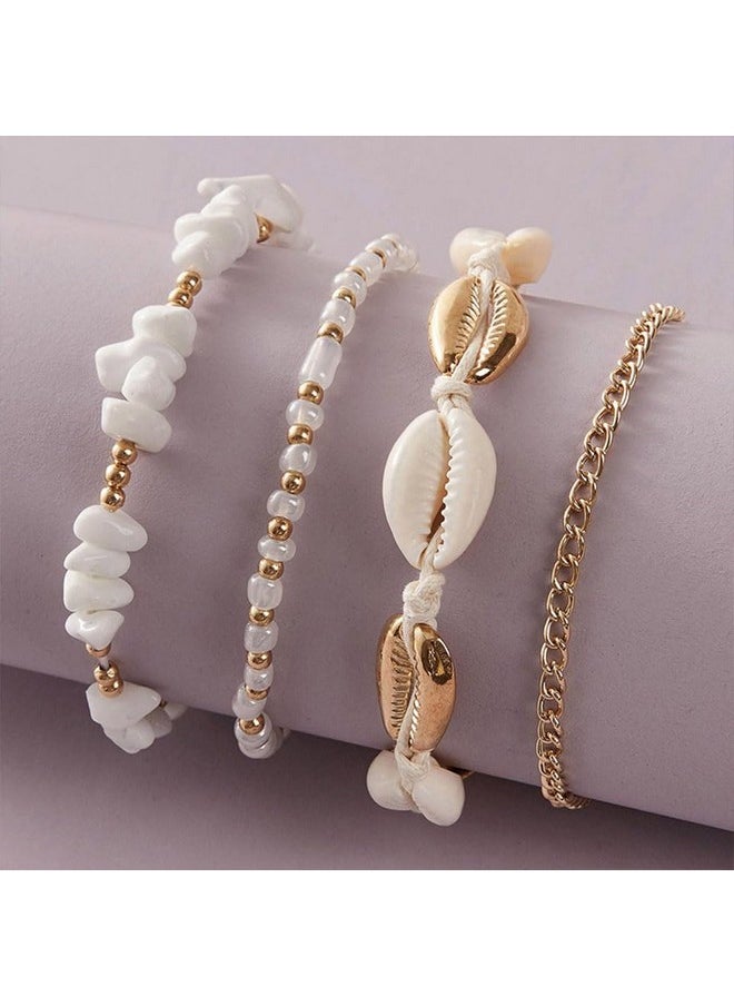 FUTIMELY - Layered Gold Shell Anklet Bracelets Set For Women,Boho Dainty Handmade Seashell Gravel Bead Adjustable Gold Plated Anklet Set Waterproof Beach Jewelry (Yellow) - Image 1