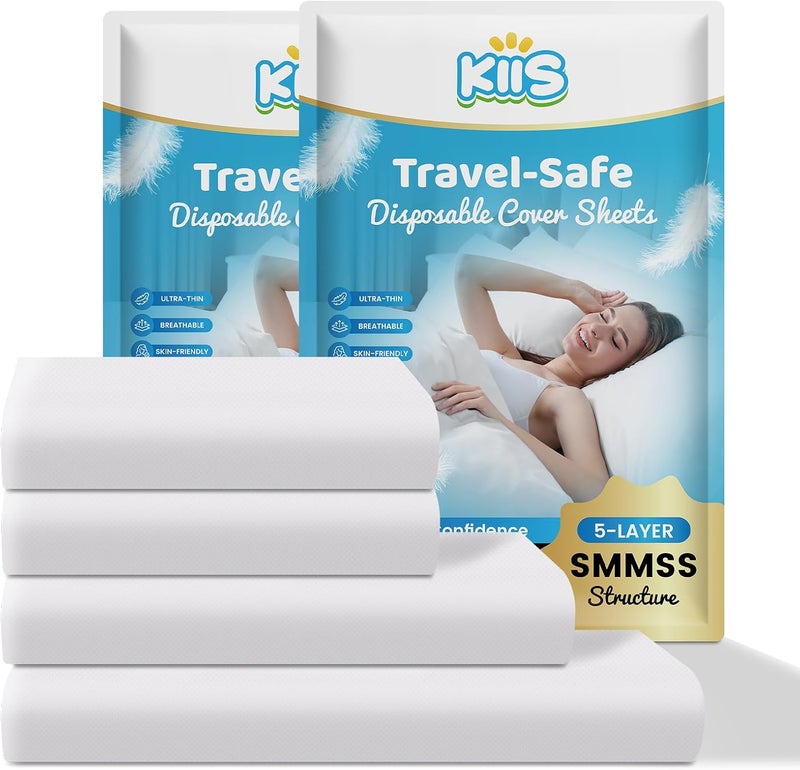 KIIS Travel-Safe Disposable Cover Sheets for Travel, Disposable Bed Sheet, Disposable Duvet/Comforter Cover, Disposable Pillowcases, Perfect for Hotels & Trips (King Size, 2 Packs) - Image 1