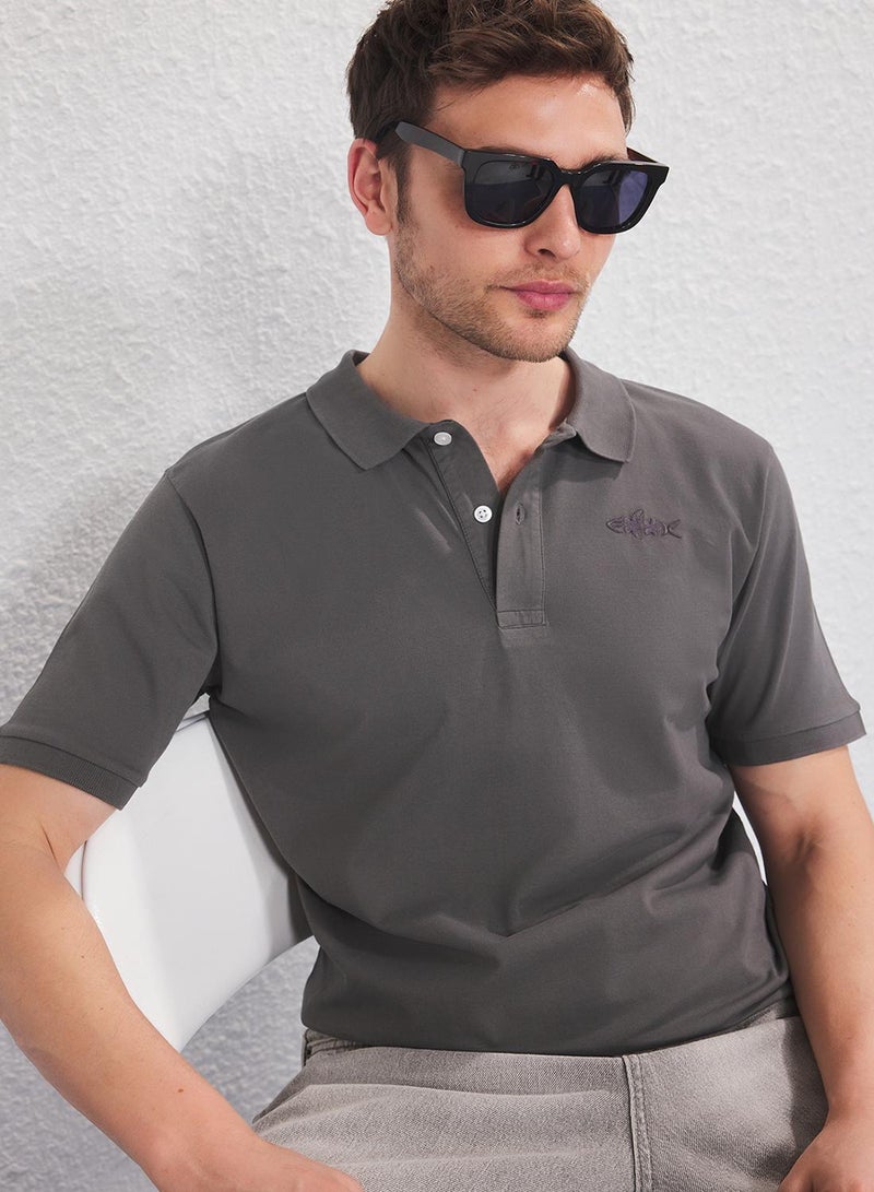 trendyol Smoked Regular Embroidered Polo Neck T-Shirt - Image 1