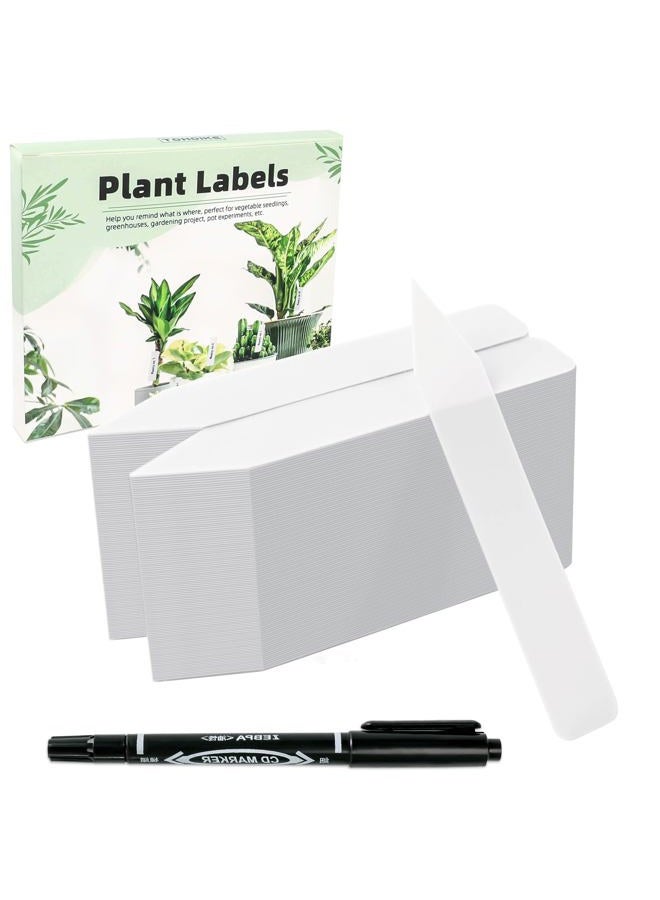 TDHDIKE Plant Labels 4 Inch Plastic Plant Name Tags for Seedlings Garden Labels Markers Nursery Plant Tags Seed Labels Stakes with Permanet Marking Pen Plant Markers for Outdoor Garden (White200) - Image 1