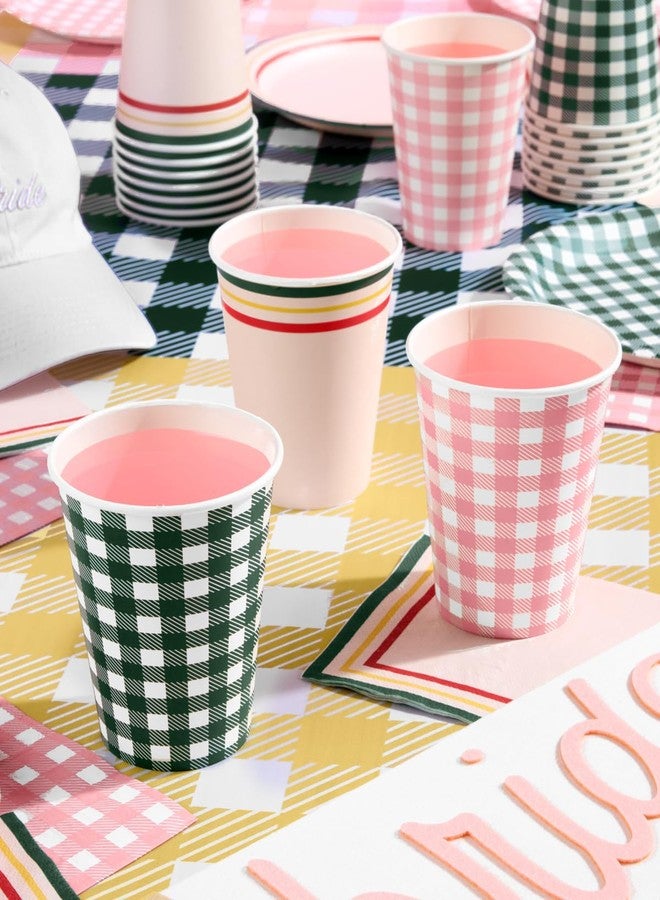 xo, Fetti Gingham Camp Paper Cups - 12 oz, 24 pcs | Green Picnic Drinkware, Pink Dinner Party Setting, Bachelorette Decoration, Cute Birthday Tablescape - Image 3