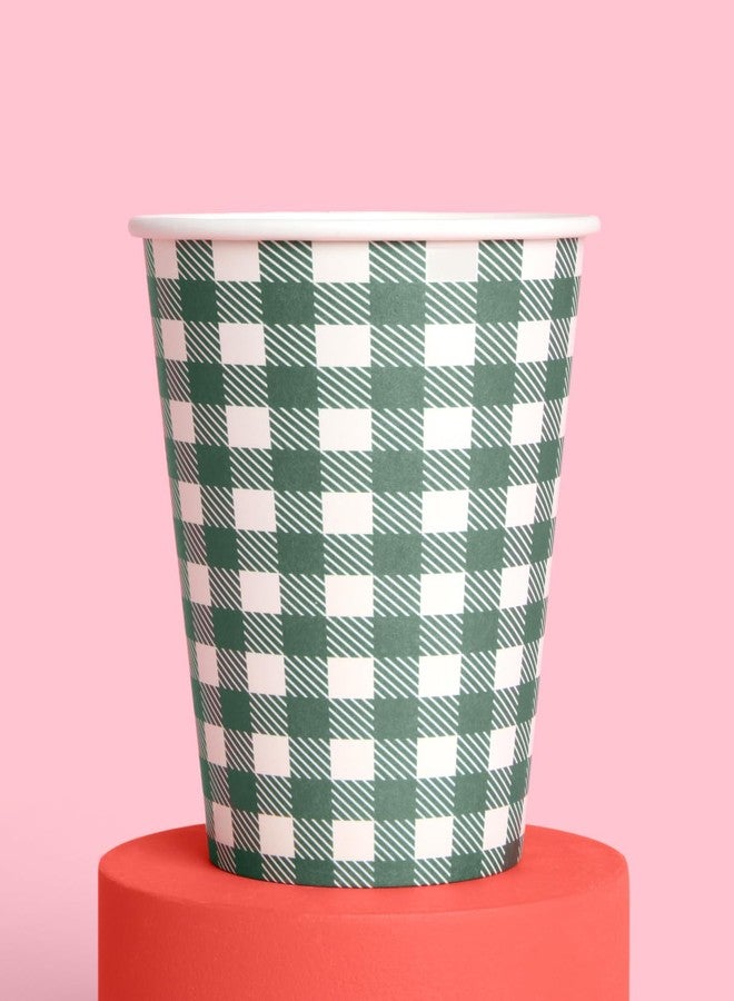 xo, Fetti Gingham Camp Paper Cups - 12 oz, 24 pcs | Green Picnic Drinkware, Pink Dinner Party Setting, Bachelorette Decoration, Cute Birthday Tablescape - Image 4