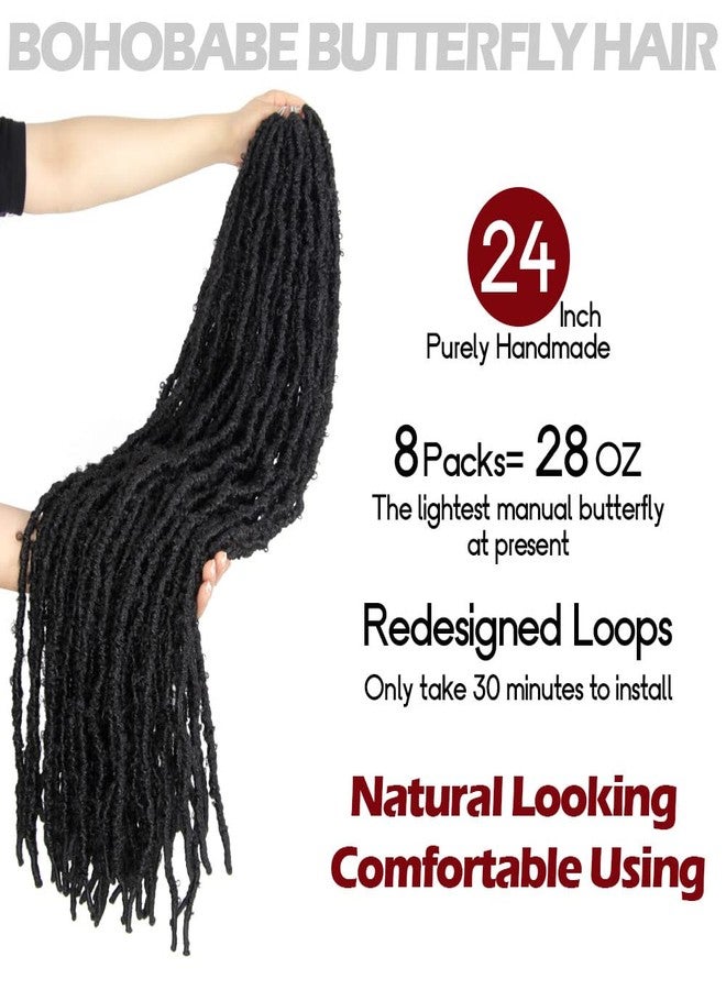 BOHOBABE 24 Inch Light Weight Butterfly Locs Crochet Hair 8 Packs Long Black Distressed Butterfly Faux Locs Crochet Hair, 1B - Image 2