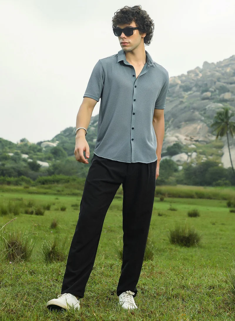 Campus Sutra Men's Moon Grey Warp-Tactile Shirt