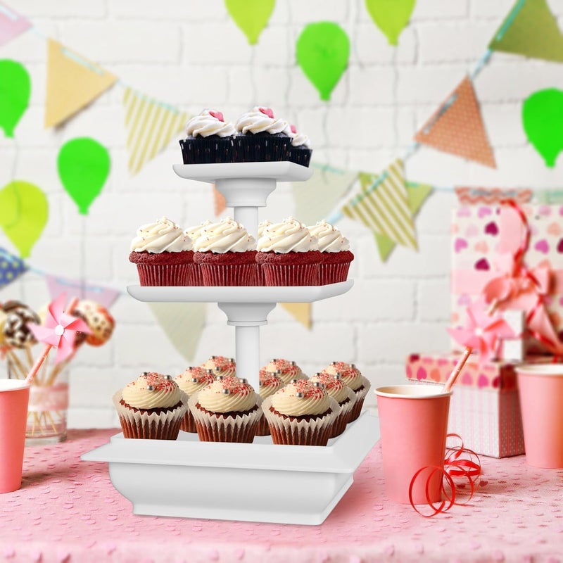 Chef Buddy 3-Tier Cupcake Stand - Square Display Stand for Birthday, Tea Party, Wedding, or Baby Showers - Dessert Table Display Set (White) - Image 4
