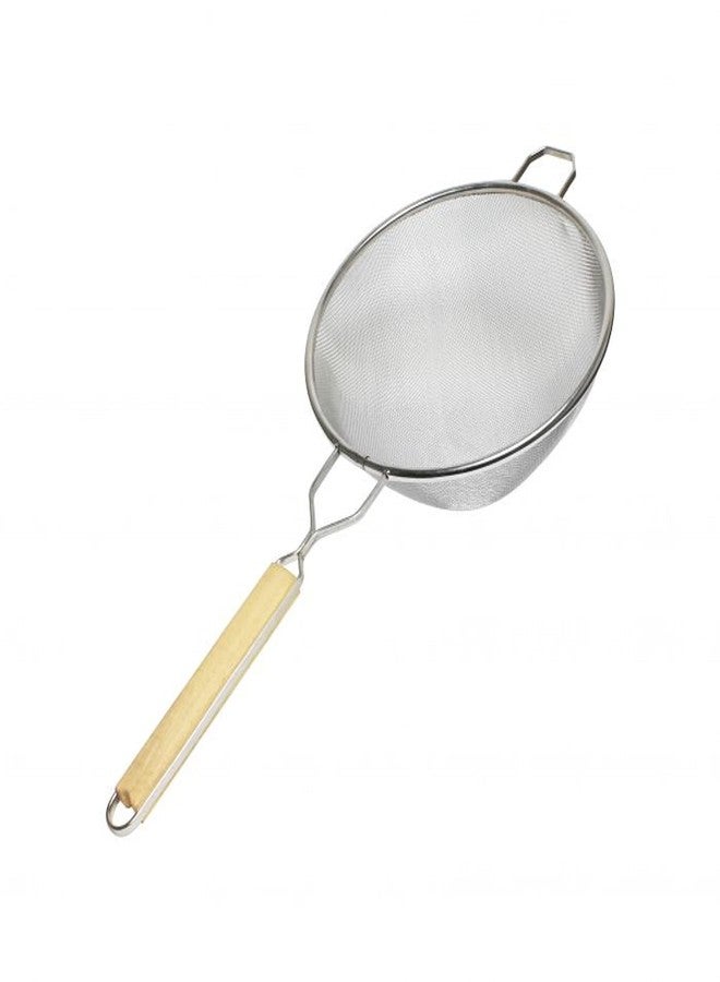 TrueCraftware- 10-Inch Single Medium Mesh Strainer Stainless Steel 10-3/4" Handle Length Wooden Handle- Kitchen Utensil Food Strainer Skimmer Spoon for Cooking Sieve Sifters Pasta Fruits Vegetable - Image 1