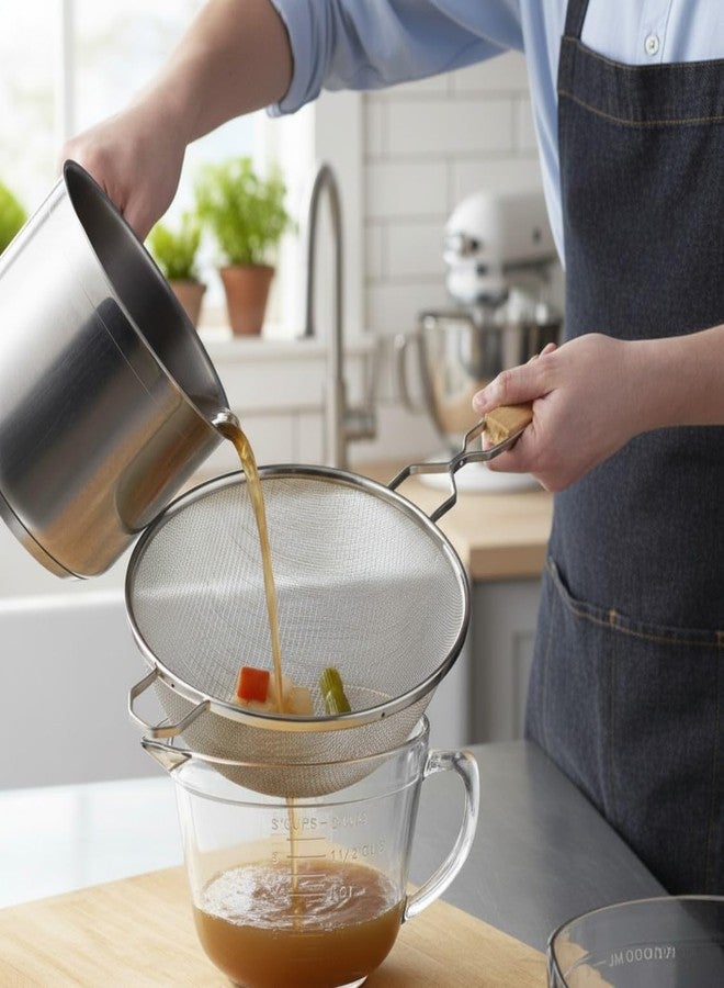 TrueCraftware- 10-Inch Single Medium Mesh Strainer Stainless Steel 10-3/4" Handle Length Wooden Handle- Kitchen Utensil Food Strainer Skimmer Spoon for Cooking Sieve Sifters Pasta Fruits Vegetable - Image 2