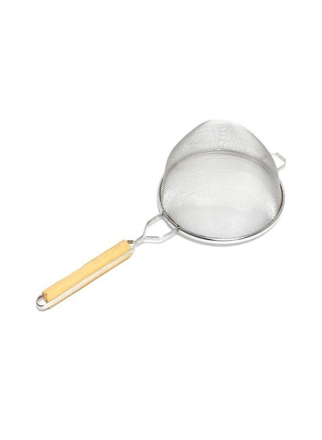 TrueCraftware- 10-Inch Single Medium Mesh Strainer Stainless Steel 10-3/4" Handle Length Wooden Handle- Kitchen Utensil Food Strainer Skimmer Spoon for Cooking Sieve Sifters Pasta Fruits Vegetable - Image 3